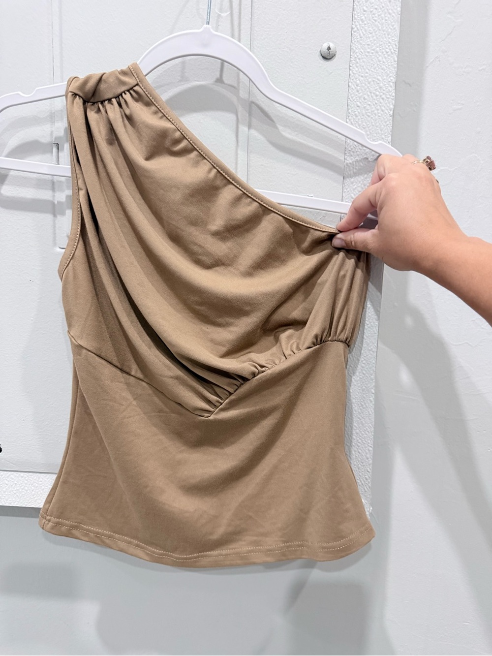 One-Shoulder Draped Women's Skirt in Tan